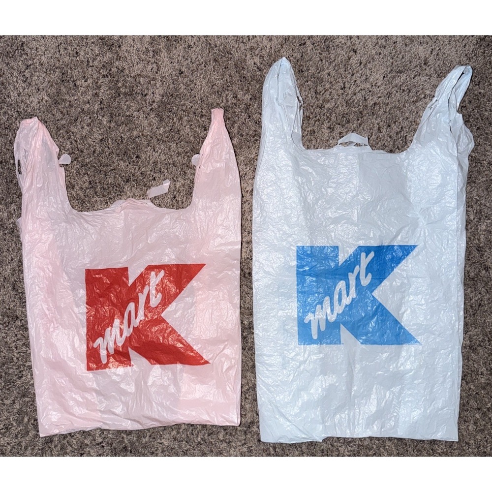 Rare Vintage KMART Blue &‎ Pink Plastic Bags (Used) *READ*